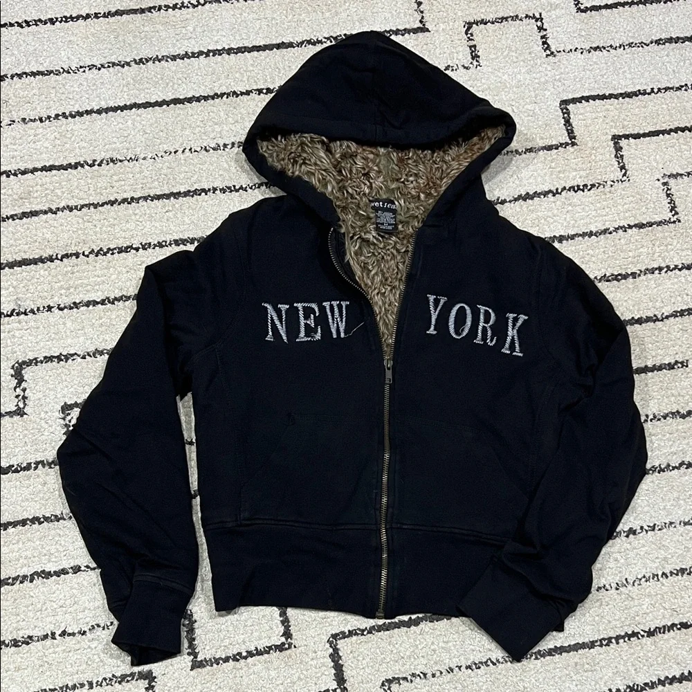 Y2K Wet Seal Black Jacket with Faux Fur Lining